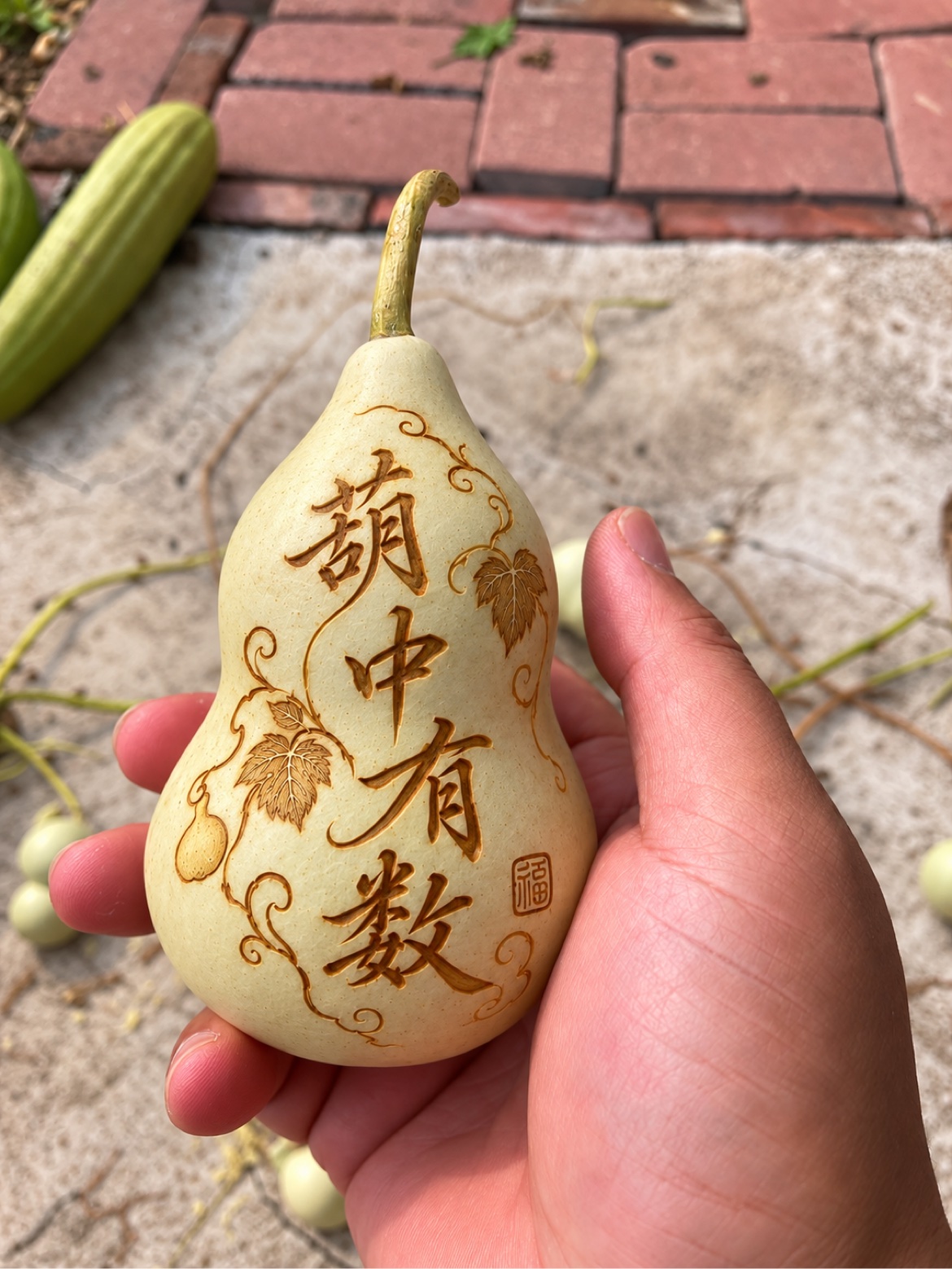 AI 给的设计稿：葫中有数，藤蔓葫芦叶，一方福印